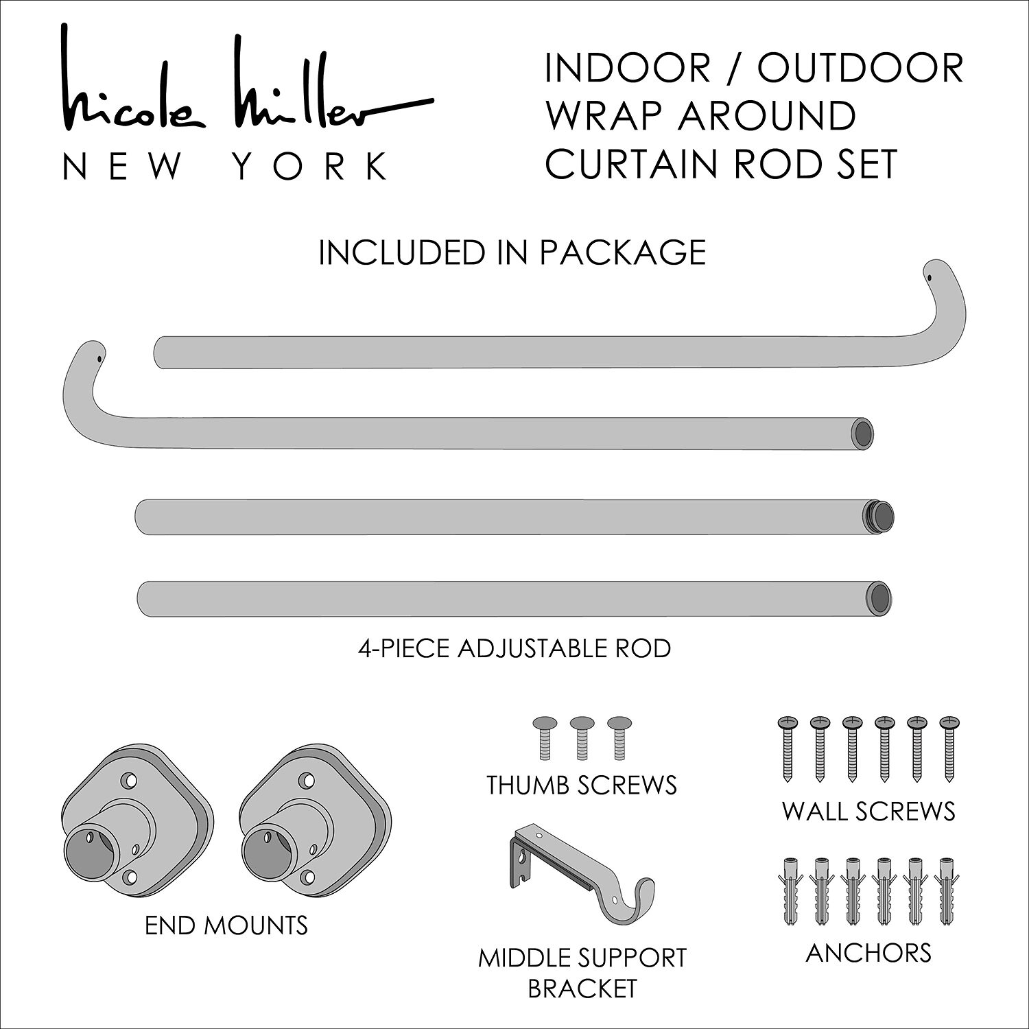 Nicole Miller Patio Country 1 Adjustable Curtain Rod