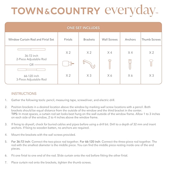Town And Country Smooth Edge Cylinder 1 IN Adjustable Curtain Rod