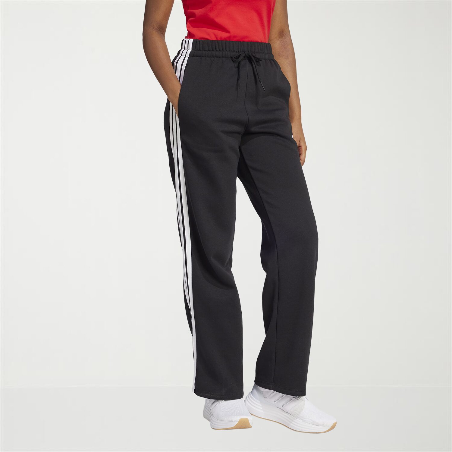 adidas Womens Wide Leg Mid Rise Regular Fit Fleece Sweatpant