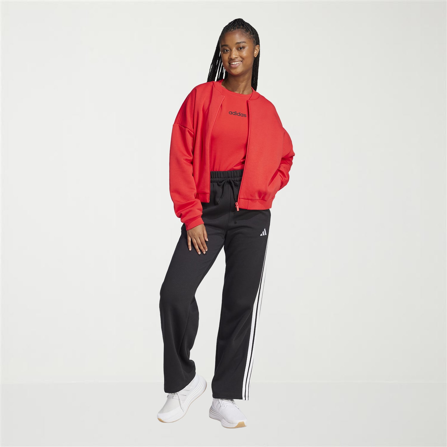 adidas Womens Wide Leg Mid Rise Regular Fit Fleece Sweatpant