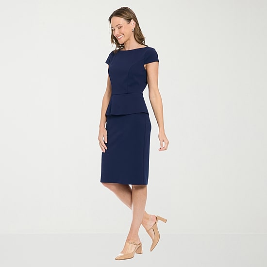 London Times Womens Boat Neck Short Sleeve Sheath Dress
