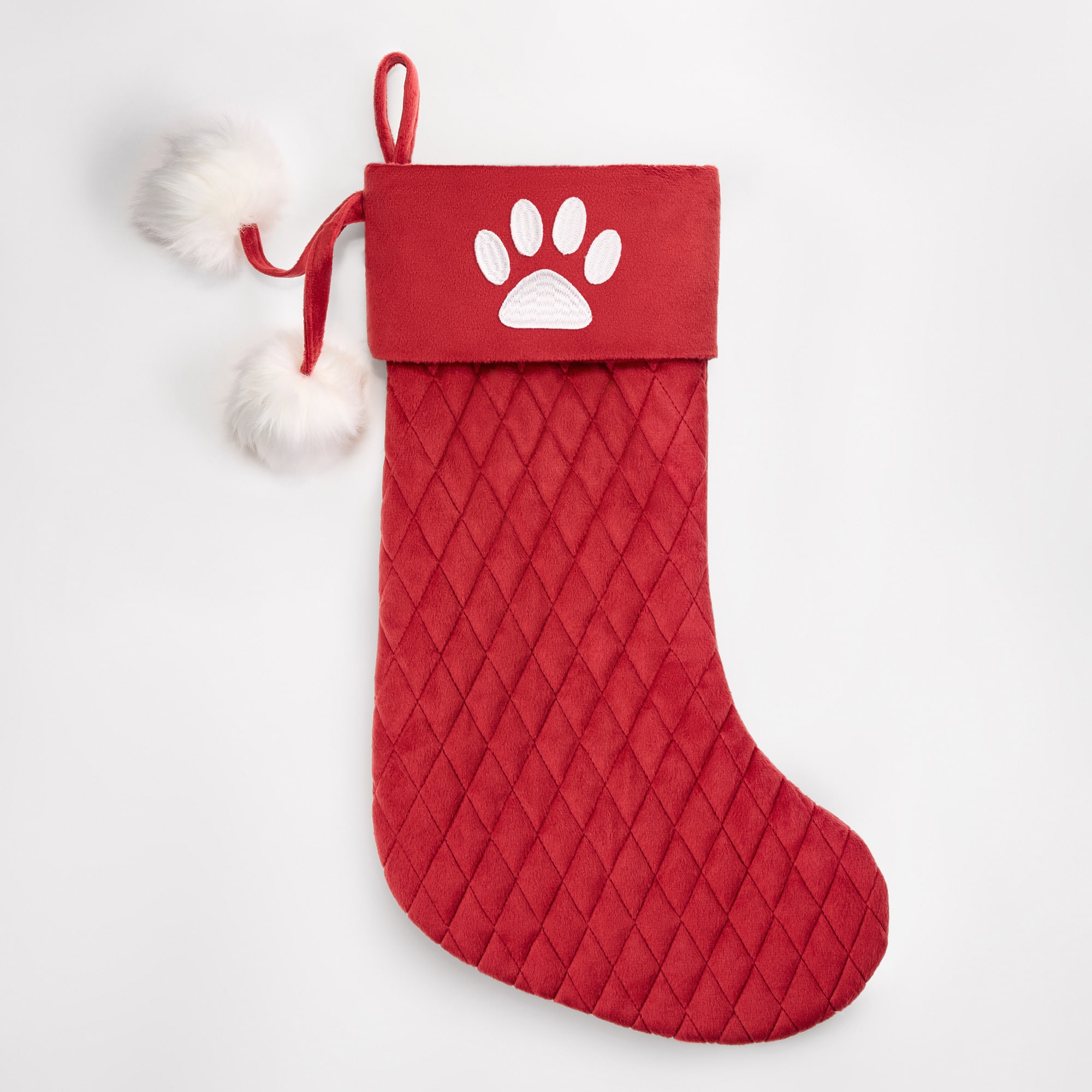 North Pole Trading Co. Quilted Velvet Monogram Paw Stocking Christmas Stocking