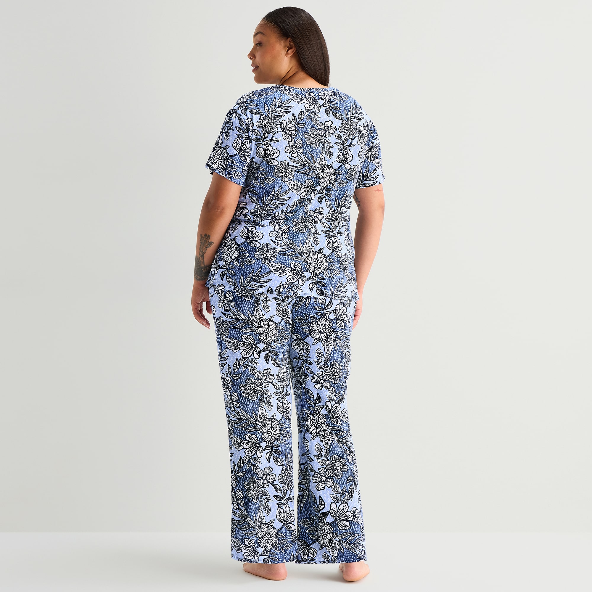 Jaclyn Womens Crew Neck Short Sleeve 2-pc. Plus Pajama Set
