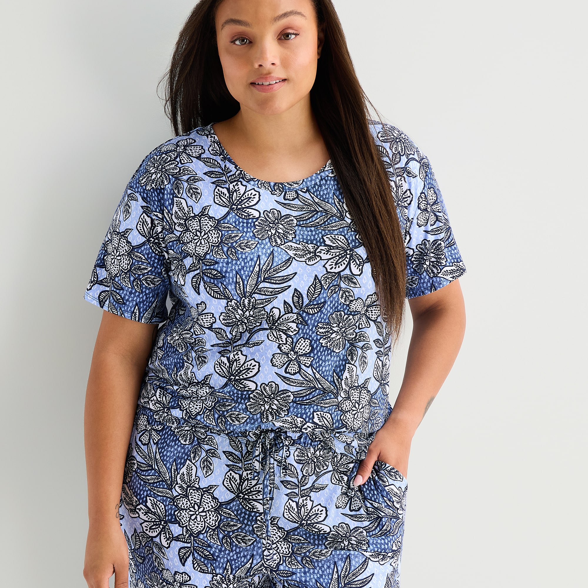 Jaclyn Womens Crew Neck Short Sleeve 2-pc. Plus Pajama Set