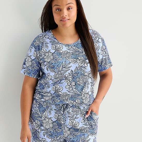 Jaclyn Womens Crew Neck Short Sleeve 2-pc. Plus Pajama Set