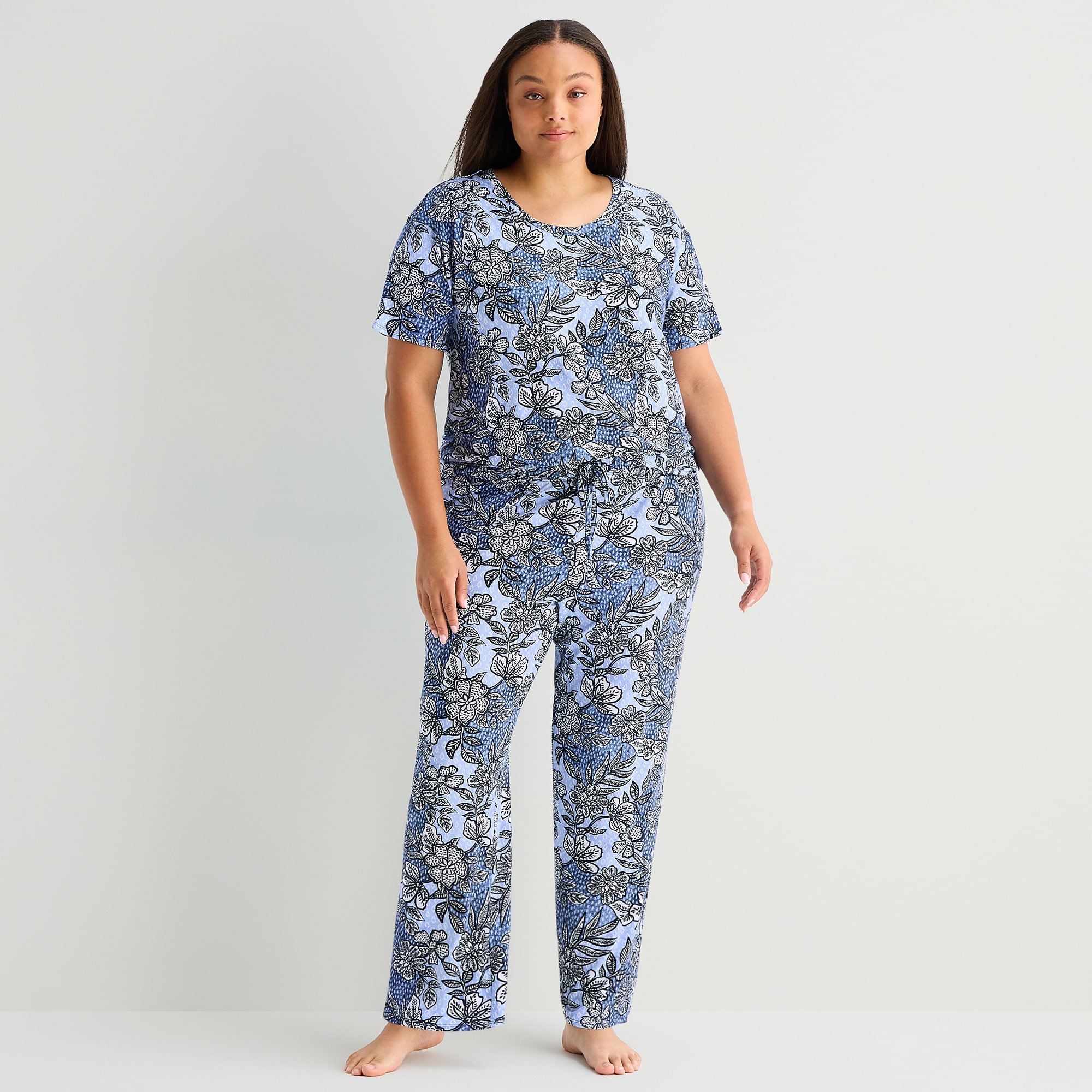 Jaclyn Womens Crew Neck Short Sleeve 2-pc. Plus Pajama Set