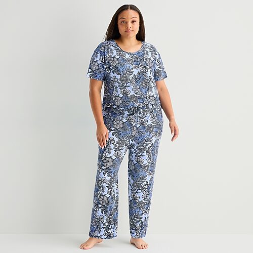 Jaclyn Womens Crew Neck Short Sleeve 2-pc. Plus Pajama Set In Blue