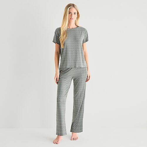 Jaclyn Womens Crew Neck Short Sleeve 2-pc. Pajama Set In Green