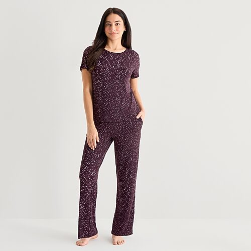Jaclyn Womens Crew Neck Short Sleeve 2-pc. Pajama Set In Red
