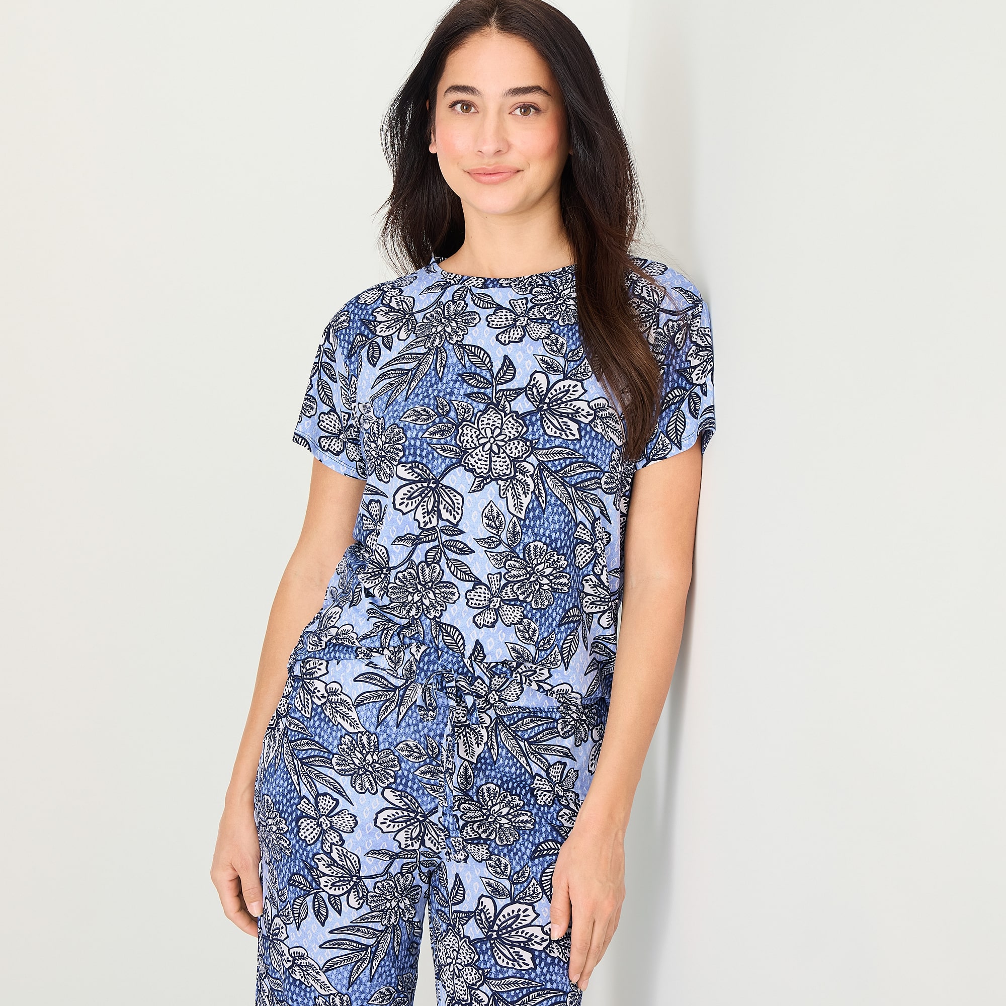Jaclyn Womens Crew Neck Short Sleeve 2-pc. Pajama Set