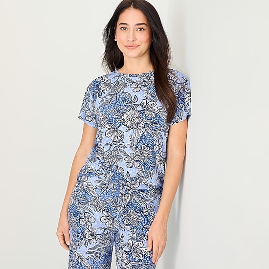 Jaclyn Womens Crew Neck Short Sleeve 2-pc. Pajama Set