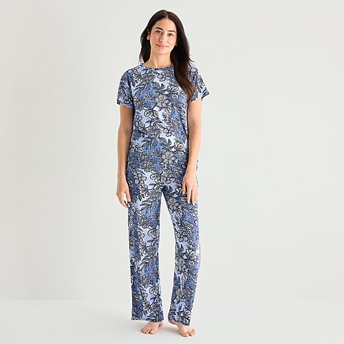 Jaclyn Womens Crew Neck Short Sleeve 2-pc. Pajama Set In Blue