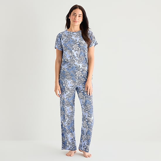 Jaclyn Womens Crew Neck Short Sleeve 2-pc. Pajama Set