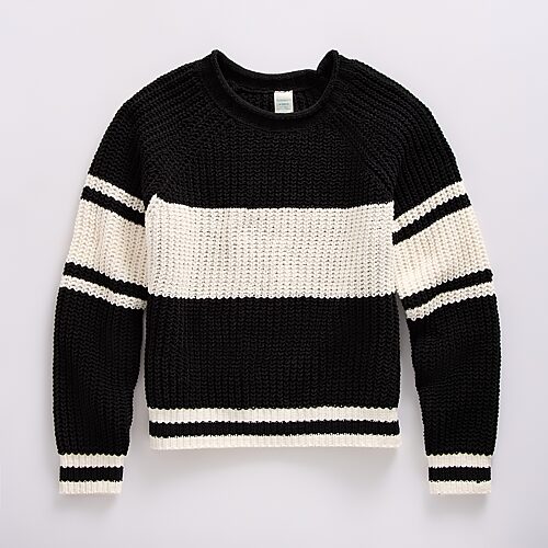 Thereabouts Little & Big Kid Girls Round Neck Long Sleeve Pullover Sweater In Black
