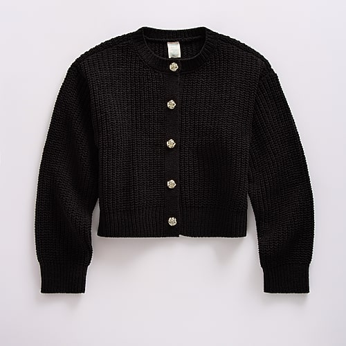 Thereabouts Little & Big Kid Girls Long Sleeve Button Cardigan In Black