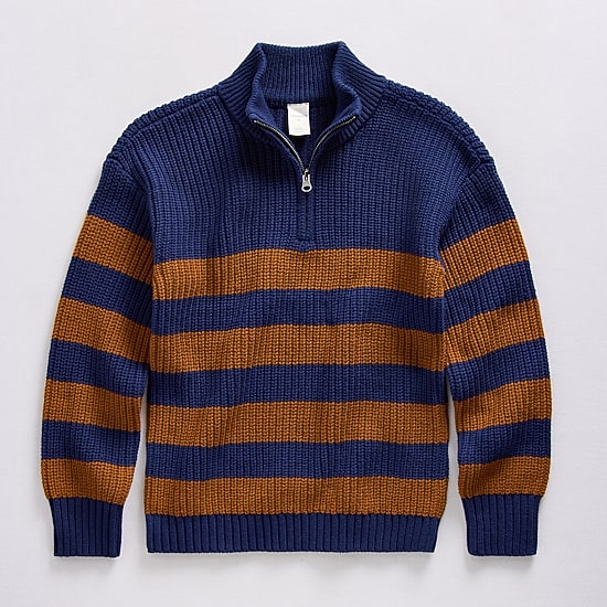 Thereabouts Little & Big Kid Boys Mock Neck Long Sleeve Striped Quarter-Zip Pullover Sweater