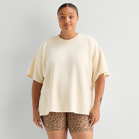 Xersion Scubaluxe Womens Crew Neck Short Sleeve Active Plus T-Shirt