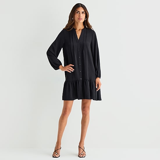 Be by CHETTA B Womens V Neck Long Sleeve Shift Dress