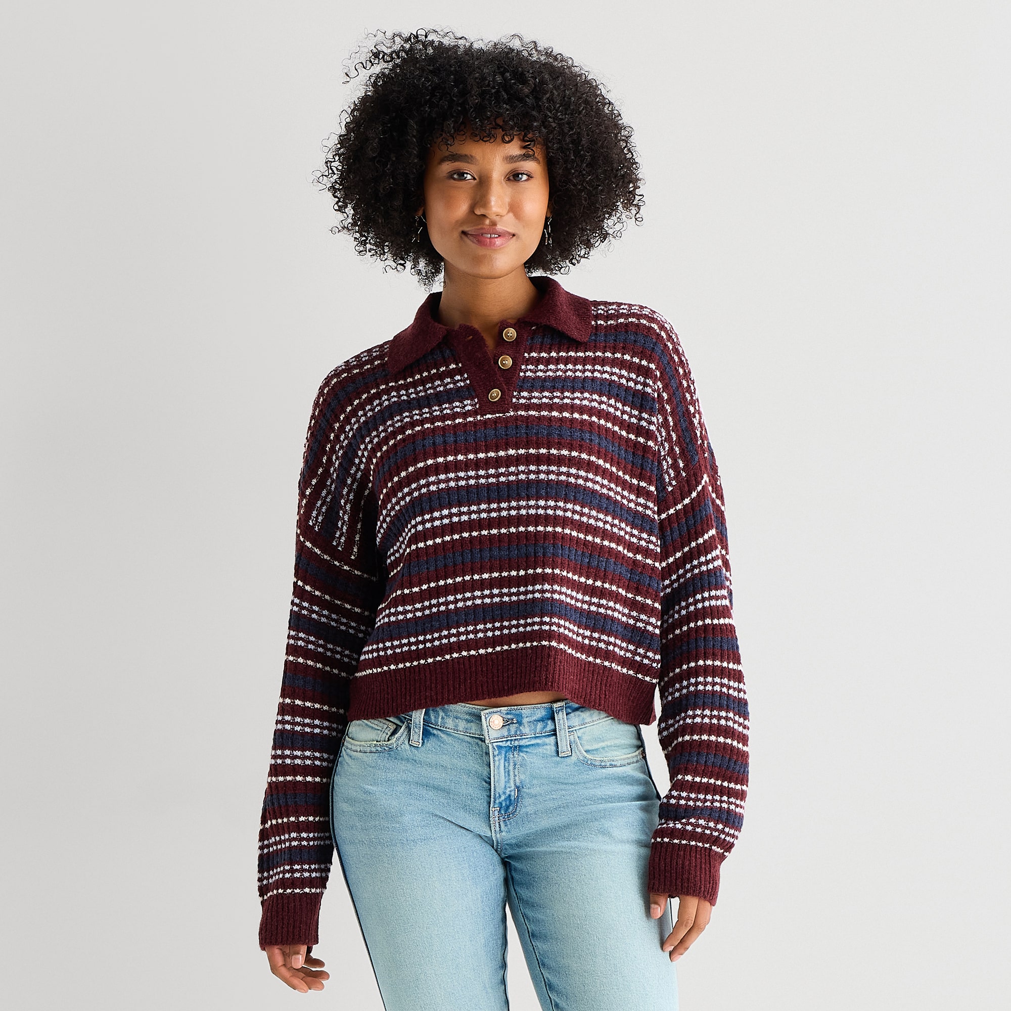 Arizona Juniors Womens Long Sleeve Striped Pullover Sweater