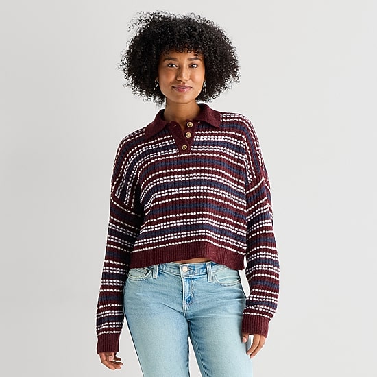 Arizona Juniors Womens Long Sleeve Striped Pullover Sweater