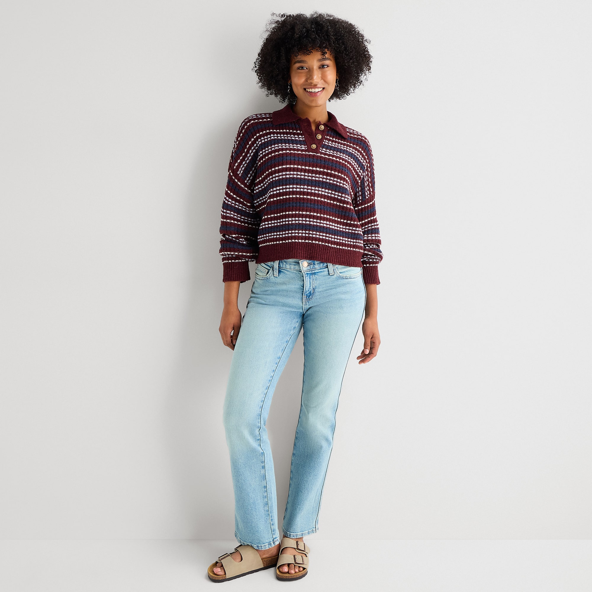 Arizona Juniors Womens Long Sleeve Striped Pullover Sweater