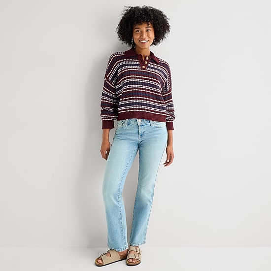 Arizona Juniors Womens Long Sleeve Striped Pullover Sweater