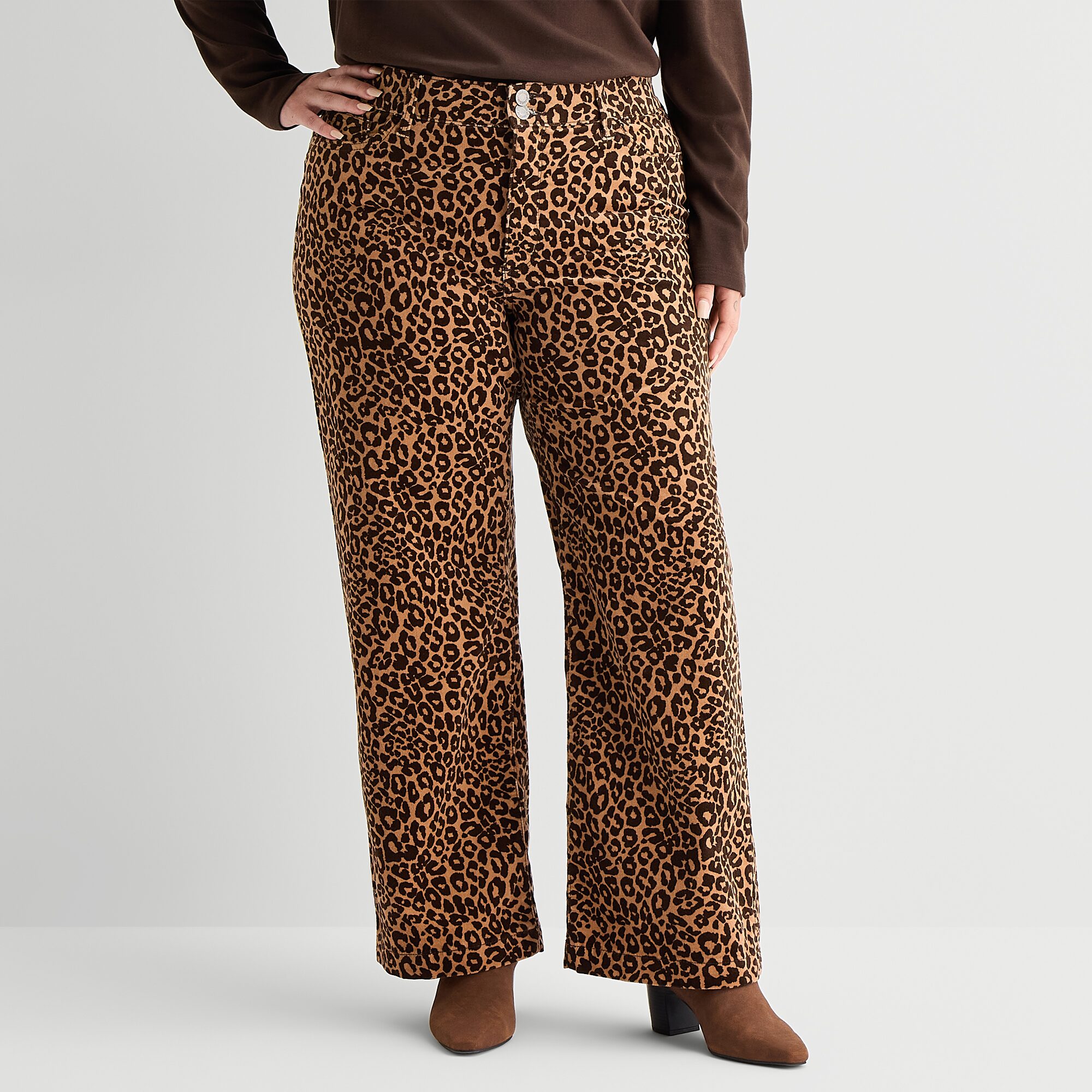 St. John's Bay Womens Plus High Rise Wide Leg Corduroy Pant