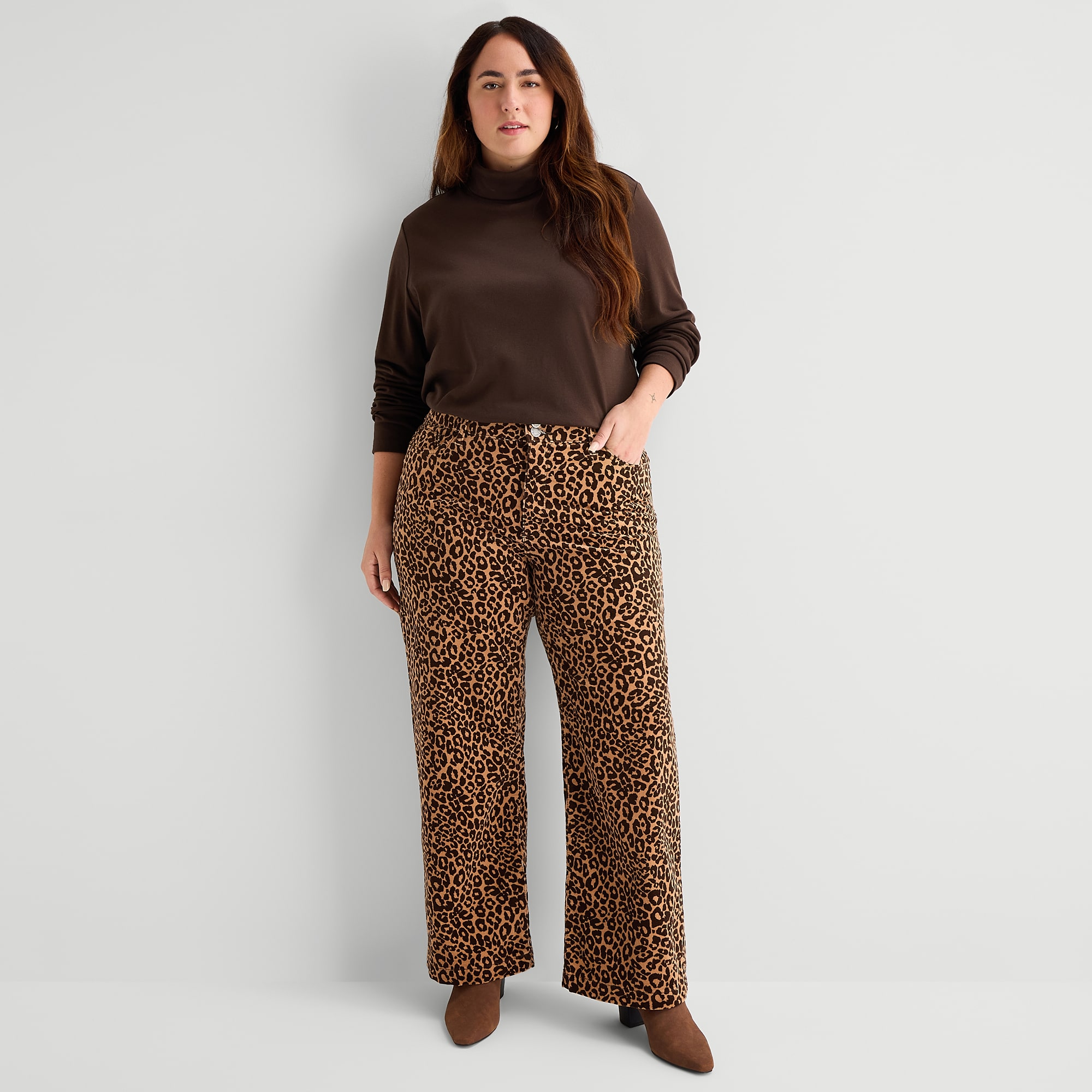 St. John's Bay Womens Plus High Rise Wide Leg Corduroy Pant