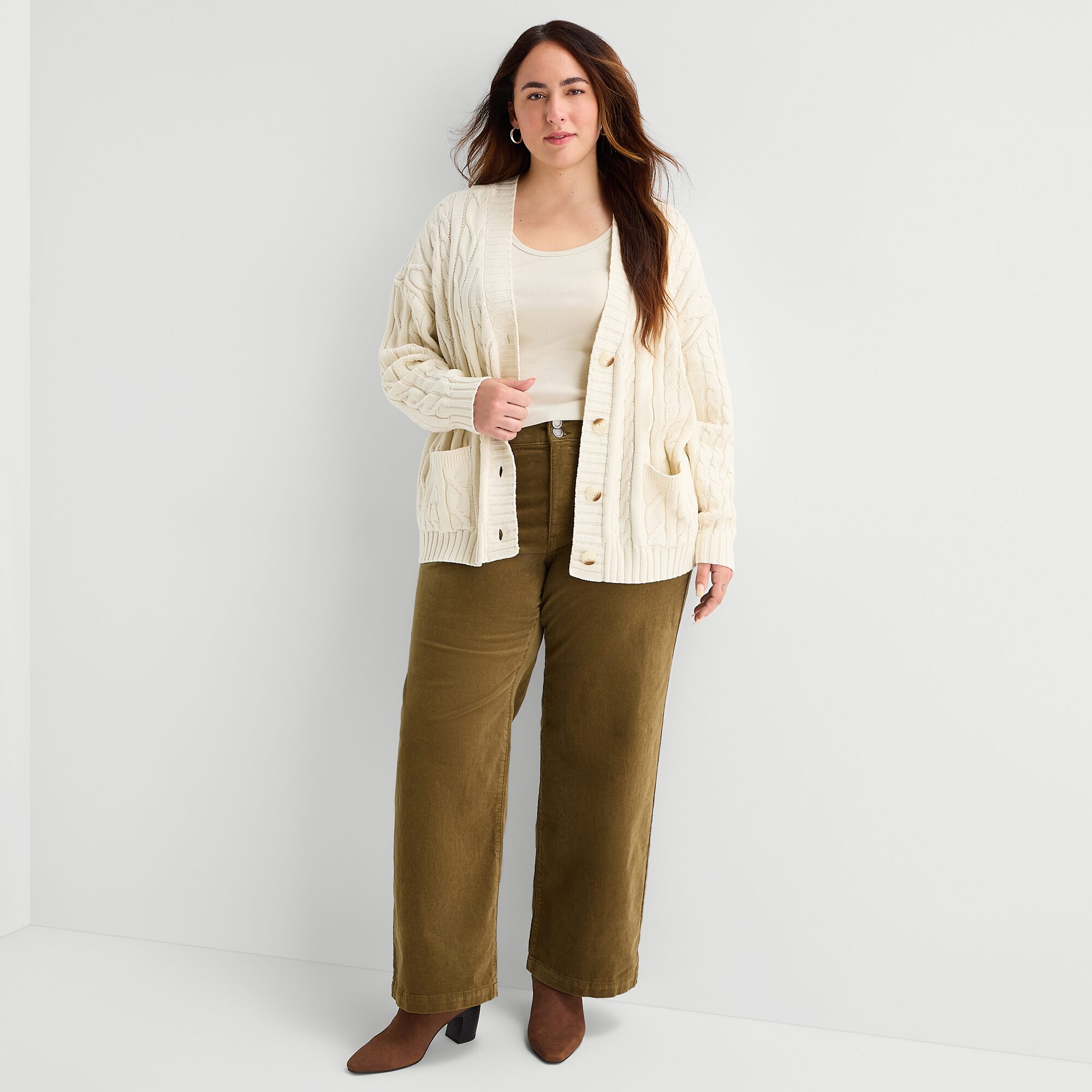 St. John's Bay Womens Long Sleeve Button Plus Cardigan