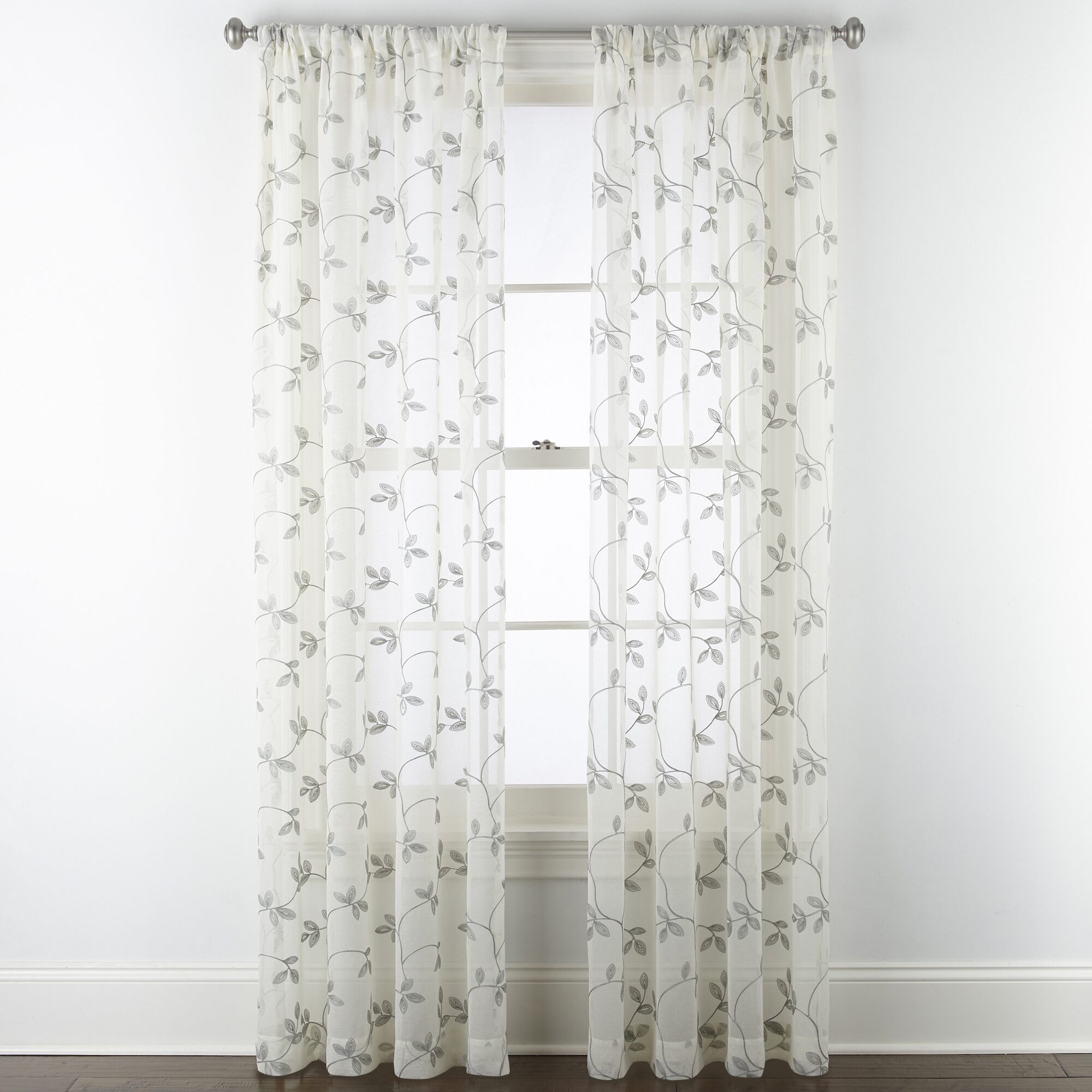Regal Home Meadow Rod Pocket Embroidered Sheer Single Curtain Panel