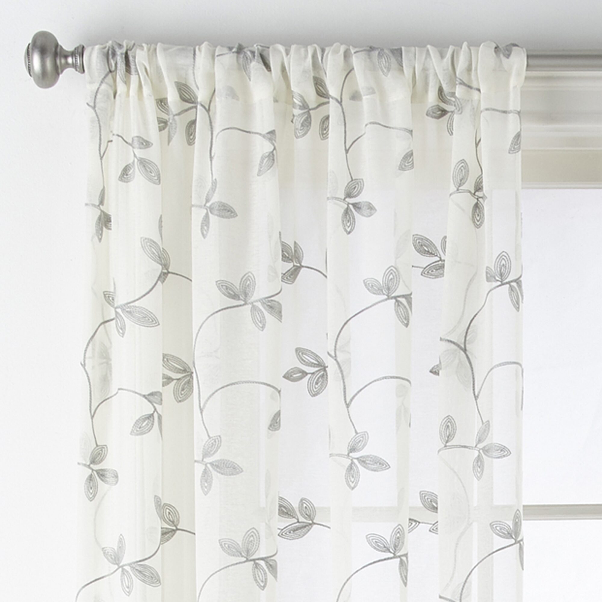 Regal Home Meadow Rod Pocket Embroidered Sheer Single Curtain Panel