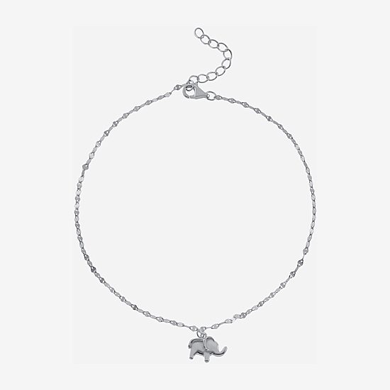 Silver Treasures Elephant Womens Sterling Silver Semisolid Ankle Bracelet