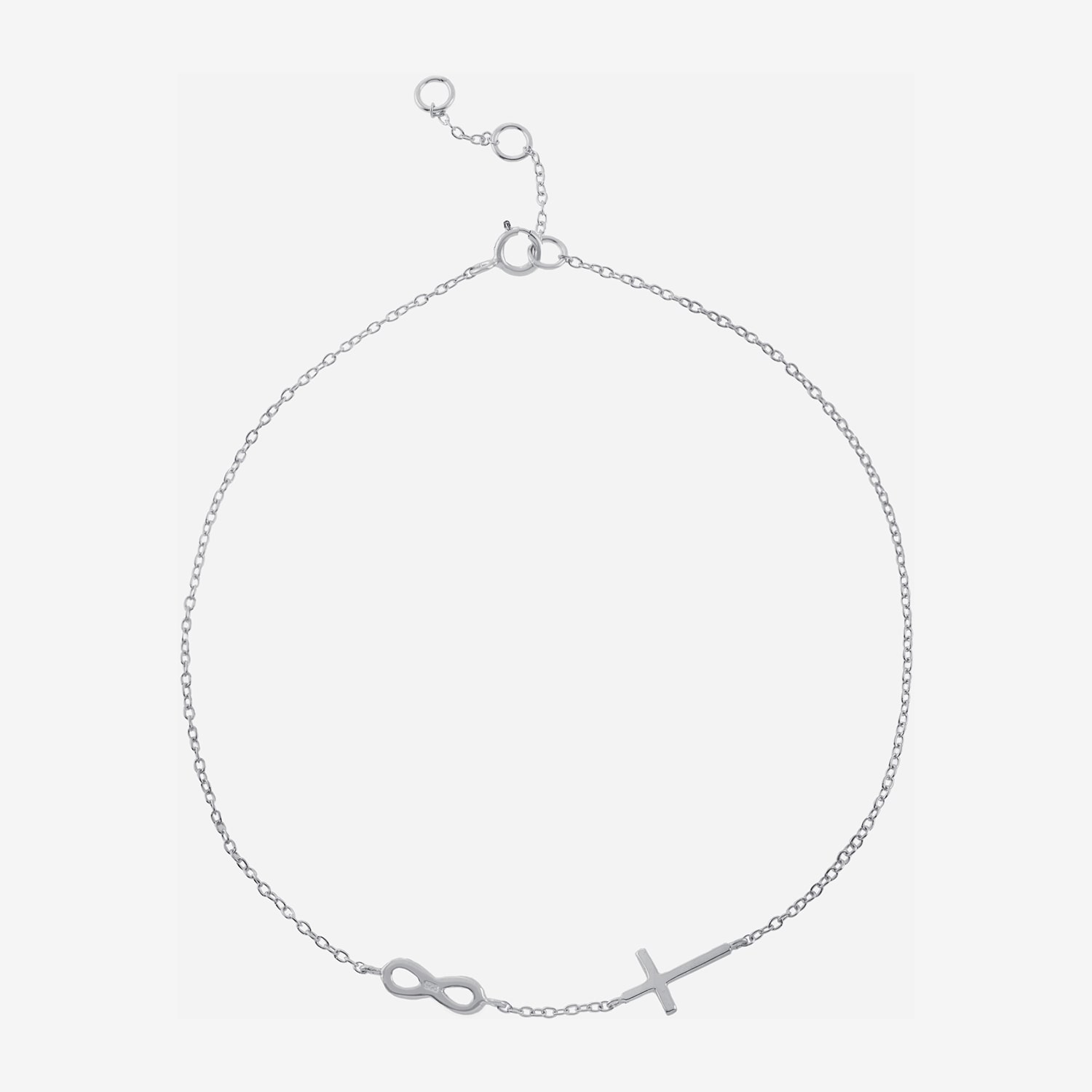 Silver Treasures Womens Sterling Silver Semisolid Rope Cross Infinity Ankle Bracelet