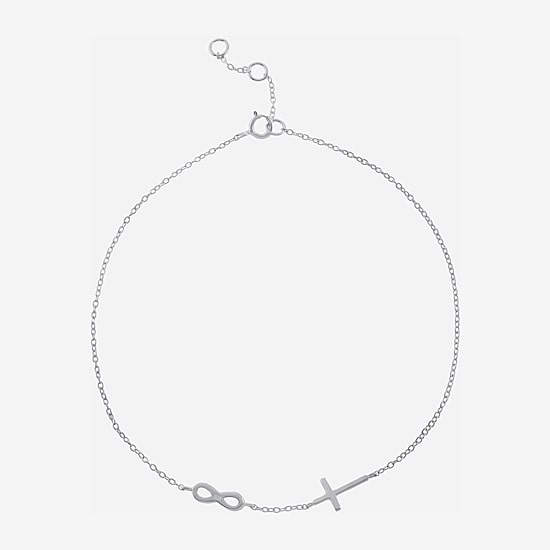 Silver Treasures Womens Sterling Silver Semisolid Rope Cross Infinity Ankle Bracelet
