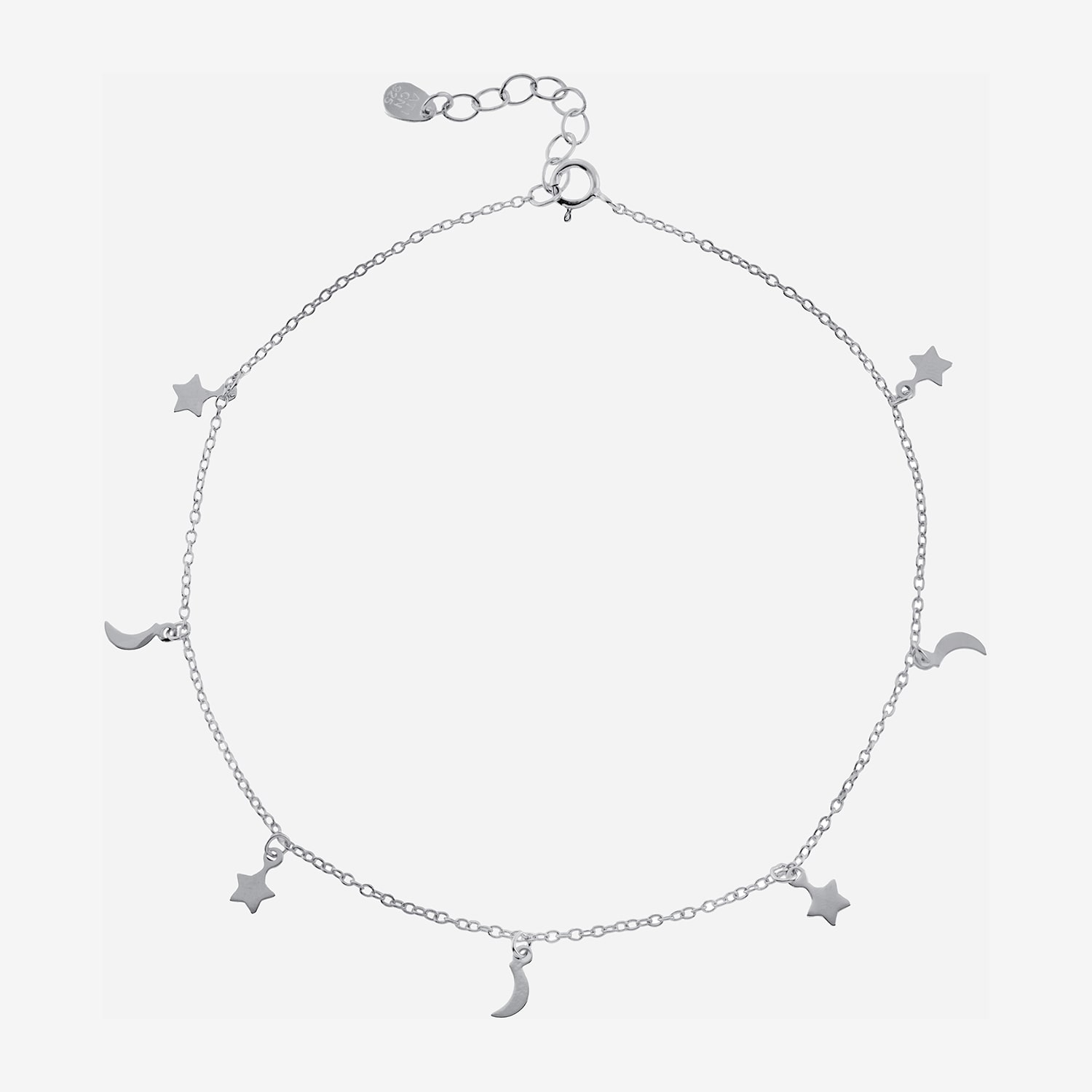 Silver Treasures Womens Sterling Silver Semisolid Cable Moon Star Ankle Bracelet