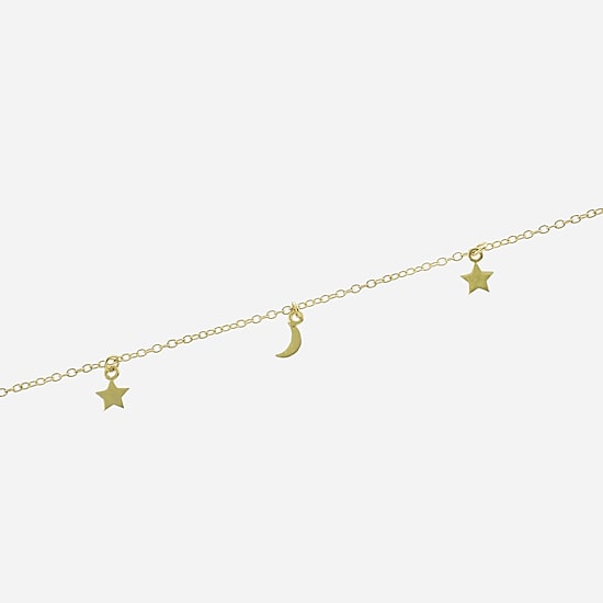 Silver Treasures Womens 14K Gold Over Silver 9 Inch Semisolid Cable Moon Star Ankle Bracelet