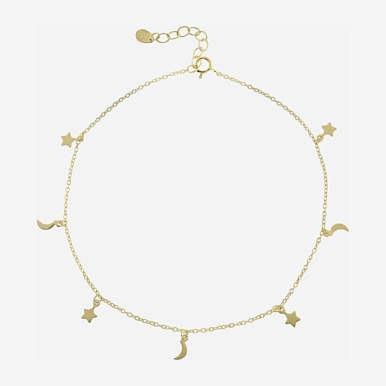 Silver Treasures Womens 14K Gold Over Silver 9 Inch Semisolid Cable Moon Star Ankle Bracelet