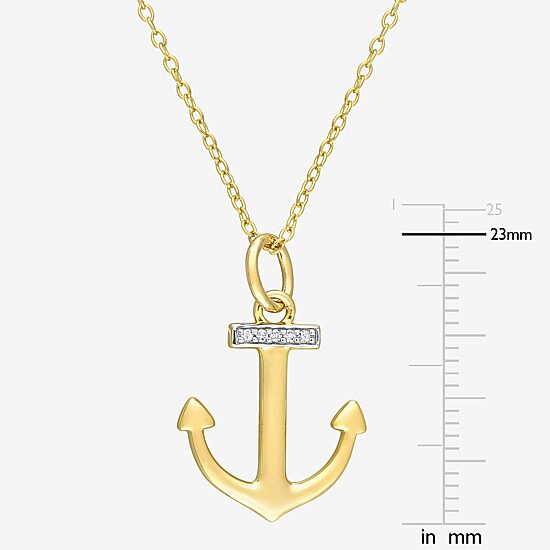 Womens Diamond Accent Natural White Diamond 18K Gold Over Silver Anchor 18 Inch Pendant Necklace