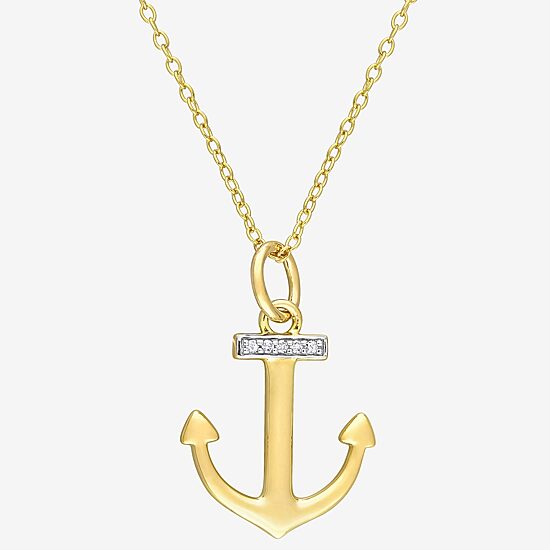 Womens Diamond Accent Natural White Diamond 18K Gold Over Silver Anchor 18 Inch Pendant Necklace