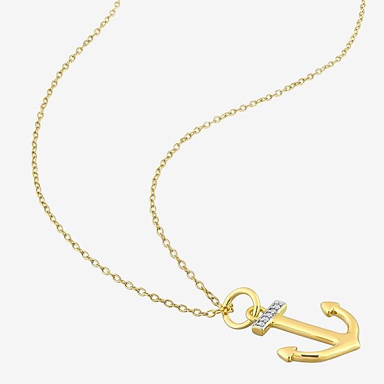 Womens Diamond Accent Natural White Diamond 18K Gold Over Silver Anchor 18 Inch Pendant Necklace