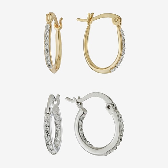 Sparkle Allure Hoop Womens Crystal 2 Pair Earring Set