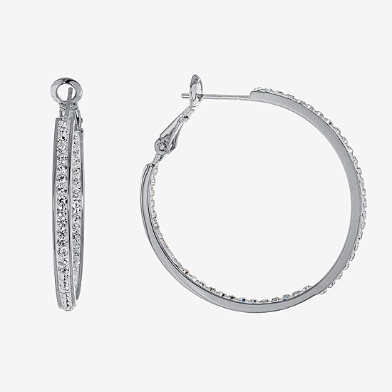 Sparkle Allure Womens Crystal 35mm Hoop Earrings