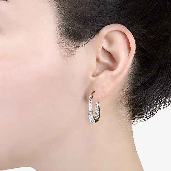 Sparkle Allure Womens Crystal 24K Gold Over Brass 28mm Hoop Earrings