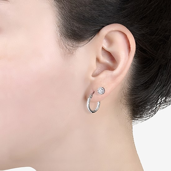 Sparkle Allure Stud & Huggie Hoop Womens Crystal 2 Pair Earring Set