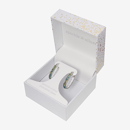 Sparkle Allure Womens Black Crystal 27mm Hoop Earrings