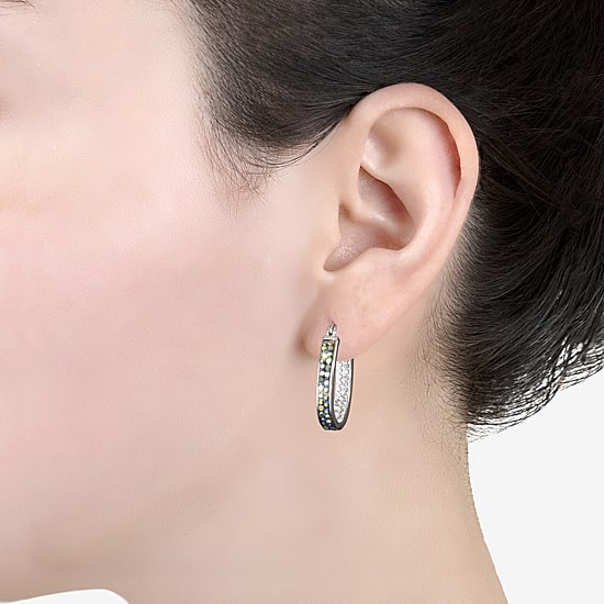 Sparkle Allure Womens Black Crystal 27mm Hoop Earrings