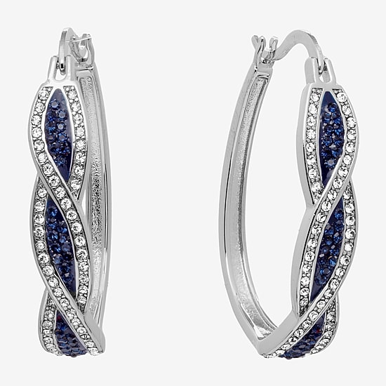 Sparkle Allure Womens Blue Crystal 35mm Hoop Earrings