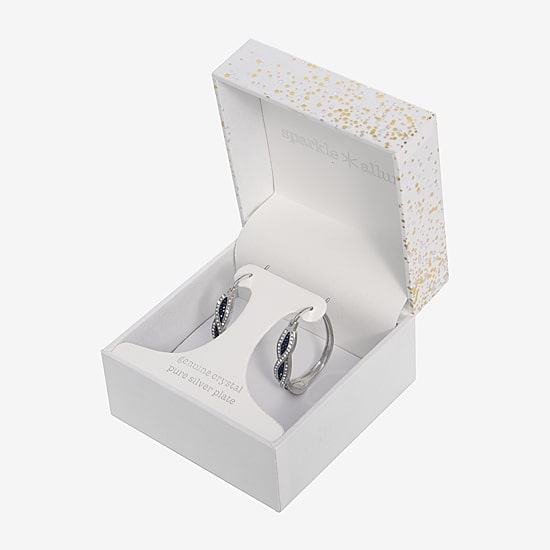Sparkle Allure Womens Blue Crystal 35mm Hoop Earrings