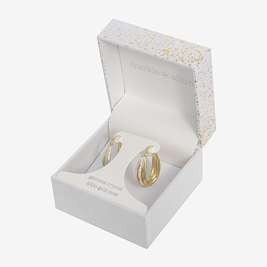 Sparkle Allure Womens Crystal 24K Gold Over Brass 32mm Hoop Earrings