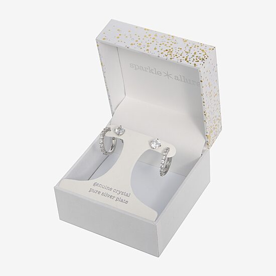 Sparkle Allure Stud & Huggie Hoop Womens Crystal 2 Pair Earring Set